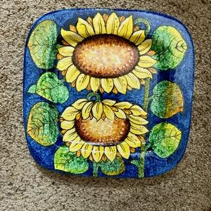 Gorgeous Italian Sunflower Ceramic Hanging Plate!